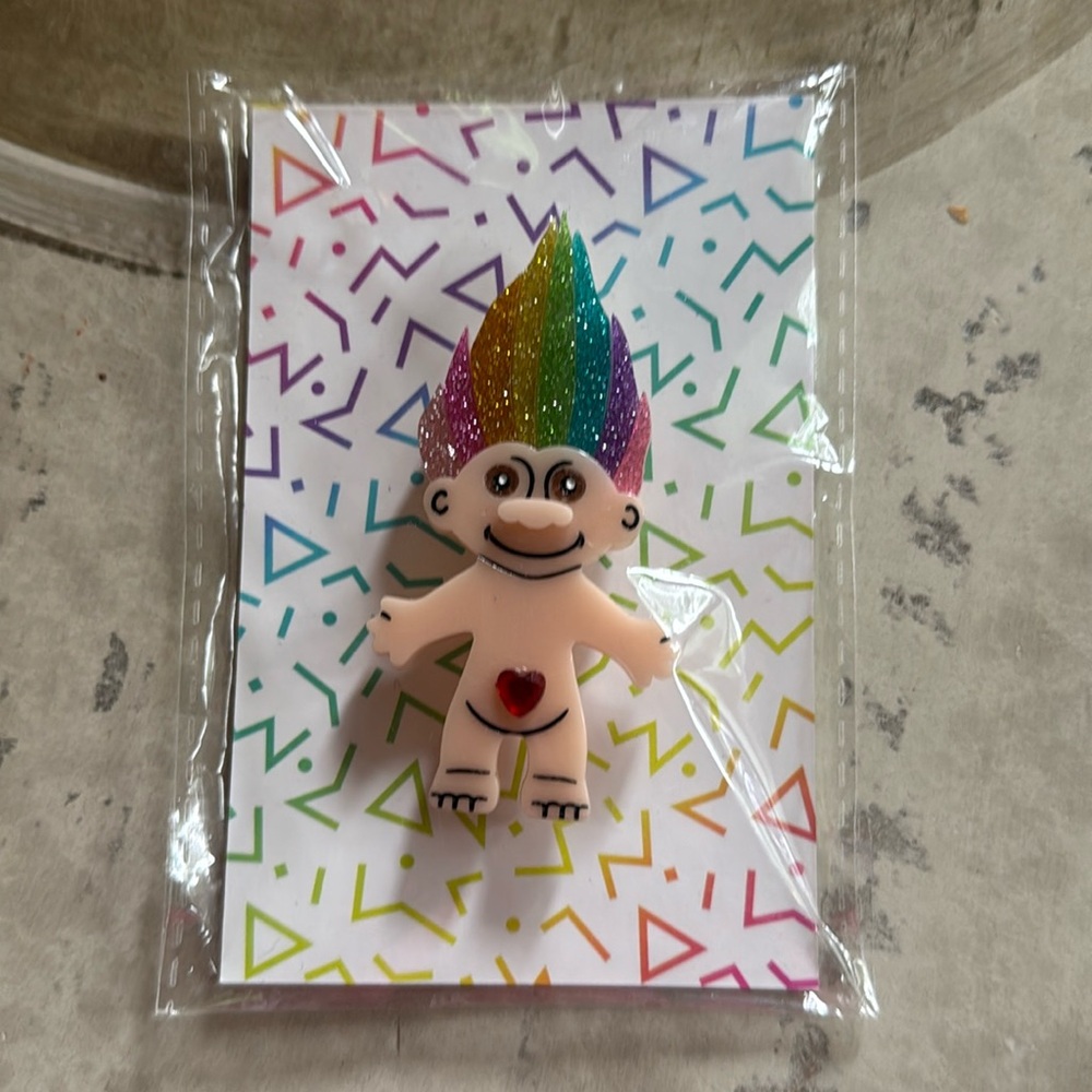 Troll Candy Doll Club Resin & Acrylic Rainbow Hair Brooch by Lipstick & Chrome